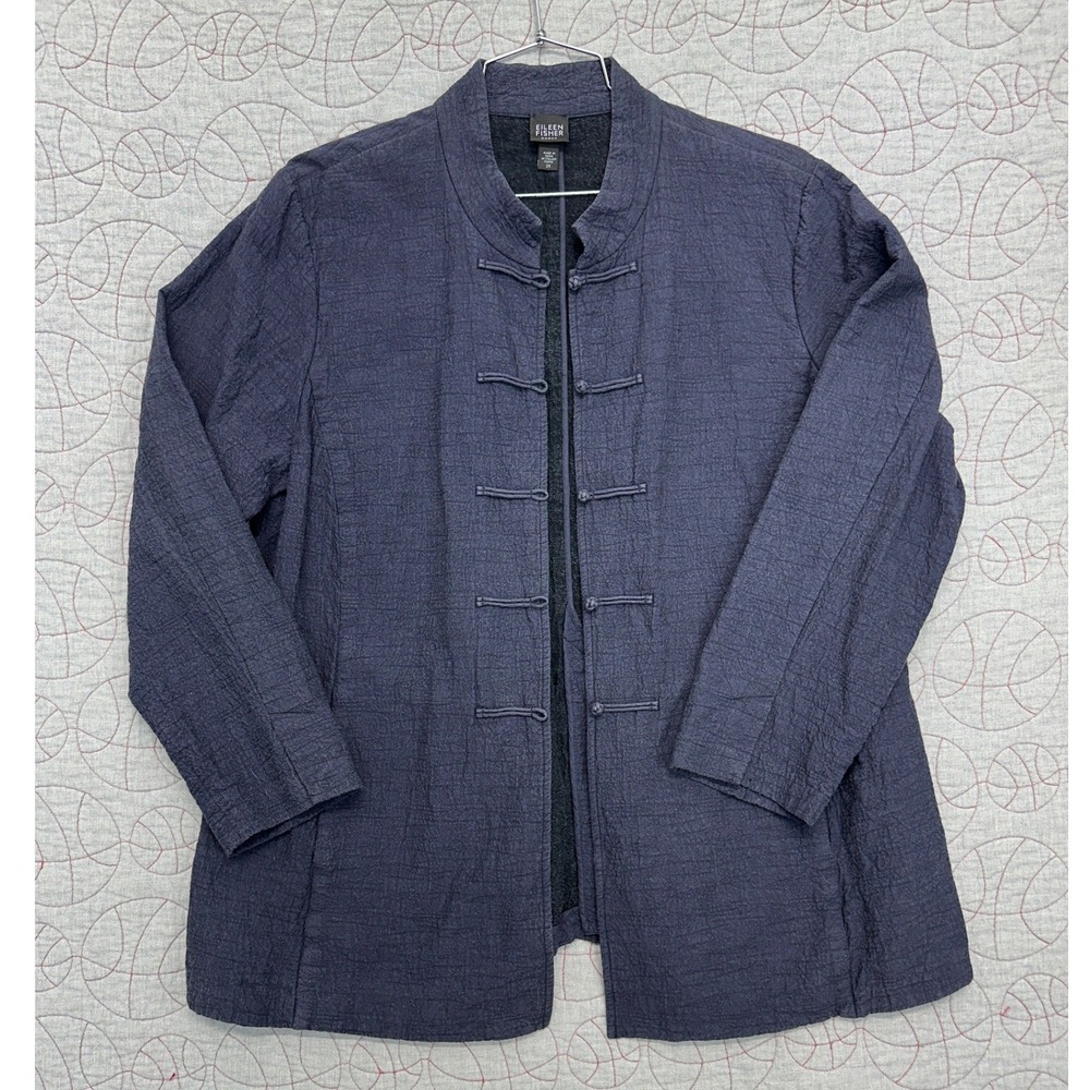 Eileen Fisher Tang Jacket Blue Cotton Tencel Frog Toggle / Women's 2X